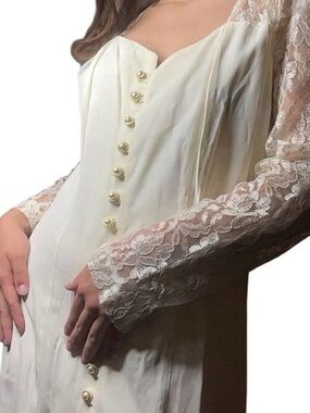 Women's Ivory Long Sleeve Lace Button Front Dress